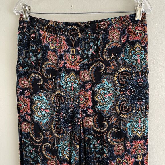 HM Boho Pull On Pants Size 8 Colorful Paisley Damask Floral Pockets Relaxed Fit - Picture 2 of 10